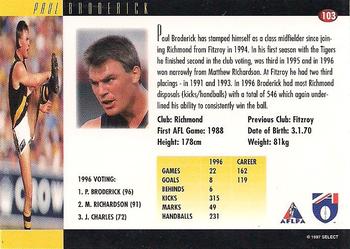 1997 Select AFL Ultimate Series #103 Paul Broderick Back
